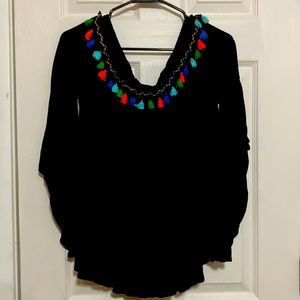 Medium Black Blouse with pompom fringes.